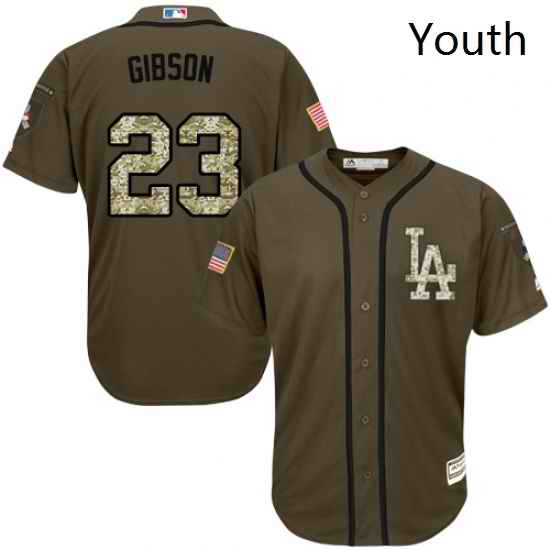 Youth Majestic Los Angeles Dodgers 23 Kirk Gibson Replica Green Salute to Service MLB Jersey